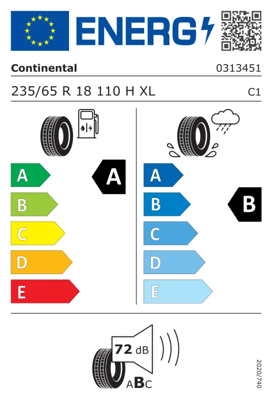 EU energiacímke - Continental 235/65 R18 PREMIUMCONTACT 6 [110] H XL DOT2024 110H