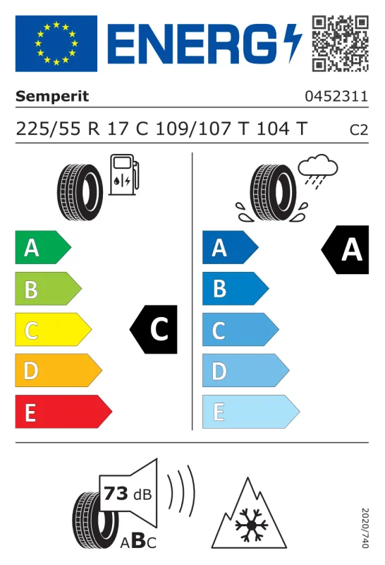 EU energiacímke - Semperit 225/55R17C T Van-Allseason 109/107T