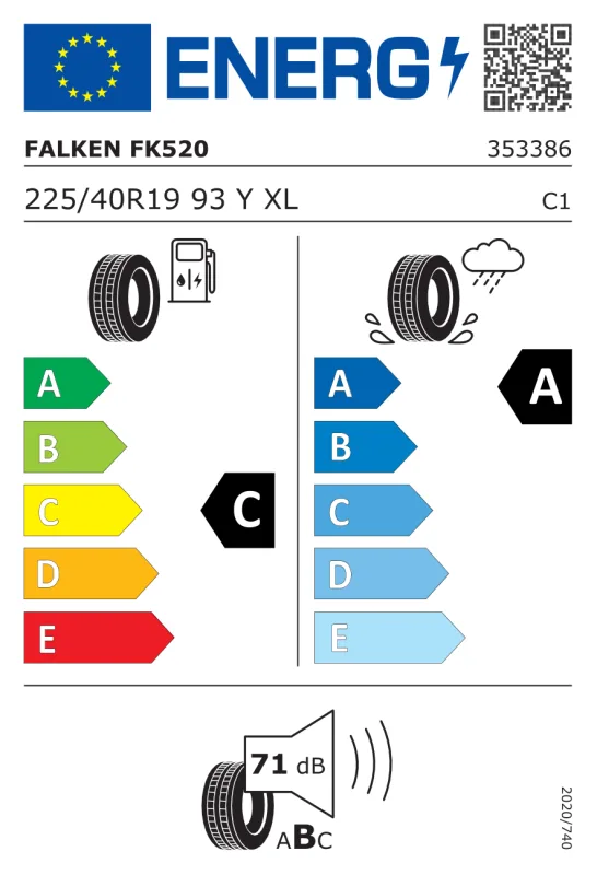 EU energiacímke - Falken 225/40 R19 AZENIS FK520 [93] Y XL FR 93Y