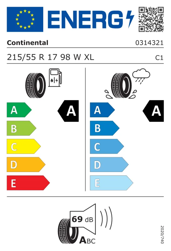 EU energiacímke - Continental 215/55 R17 ULTRACONTACT NXT [98] W XL FR 98W