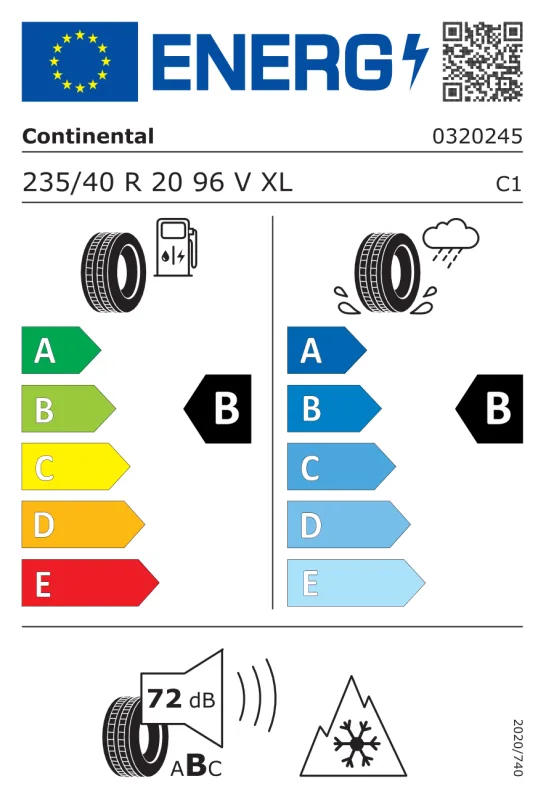 EU energiacímke - Continental 235/40 R20 WINTERCONTACT 8 S [96] V XL FR 96V