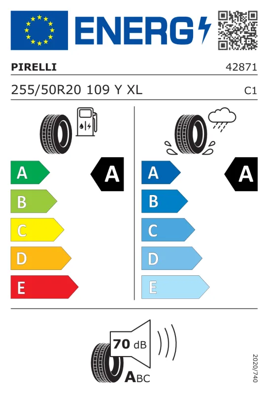 EU energiacímke - Pirelli 255/50R 20 109Y TL PZero-E XL RNF FSL RUNFORWARD/EXTRA LOAD