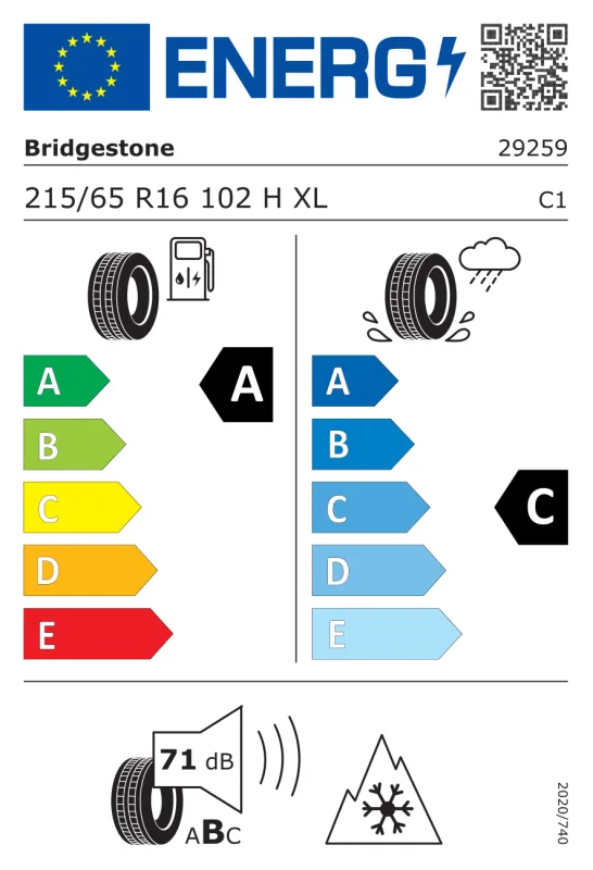 EU energiacímke - Bridgestone 215/65 R16 WEATHER CONTROL A005 EVO [102] H XL 102H
