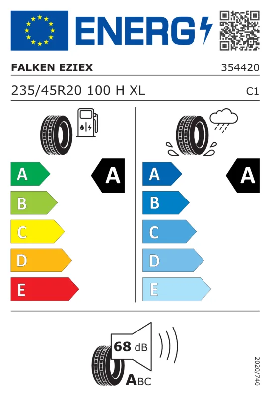 EU energiacímke - Falken 235/45 R20 E. ZIEX [100] H XL FR R0 100H