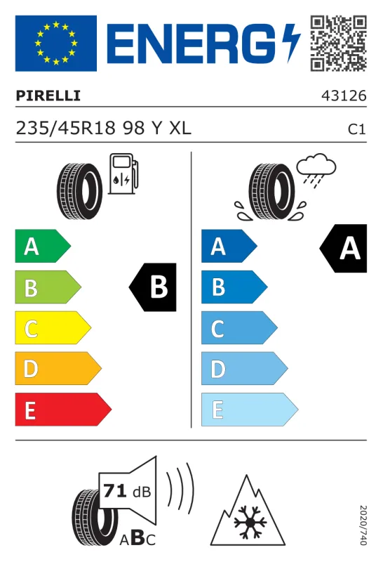 EU energiacímke - Pirelli 235/45 R18 CINTURATO ALL SEASON SF3 [98] Y XL FR s-i 98Y