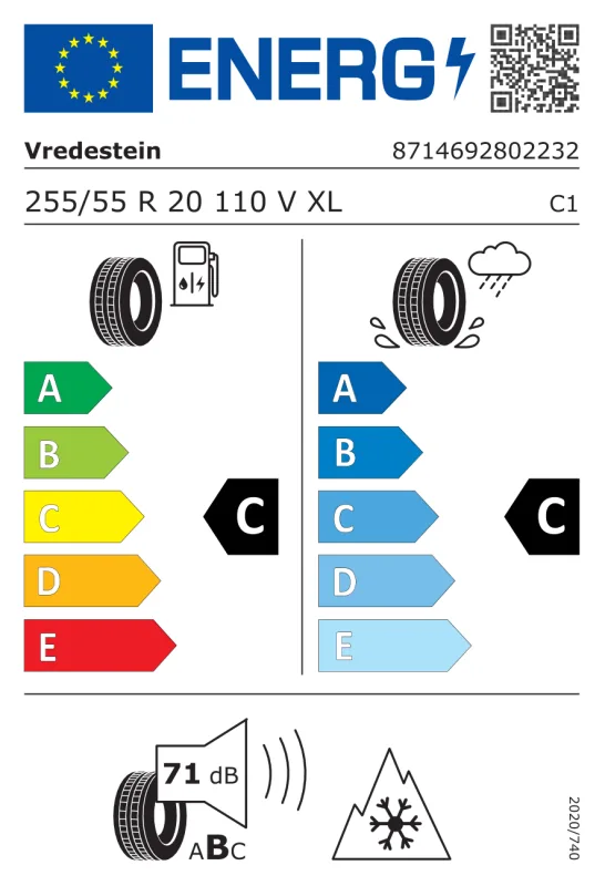 EU energiacímke - Vredestein 255/55 R20 WINTRAC PRO + [110] V XL ZR 110V