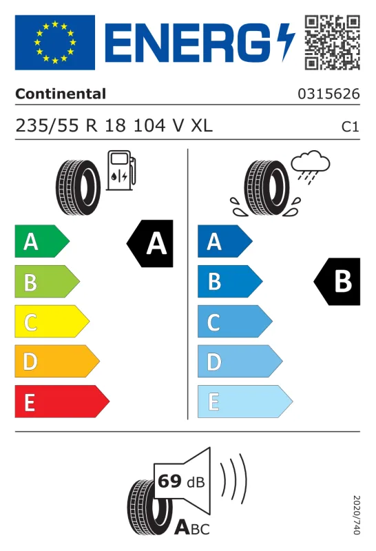 EU energiacímke - Continental 235/55 R18 ECOCONTACT 7 [104] V XL FR 104V