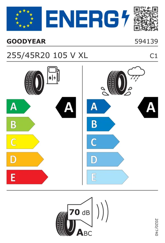 EU energiacímke - Goodyear 255/45 R20 EAGLE F1 ASYMMETRIC 6 [105] V XL SCT 105V