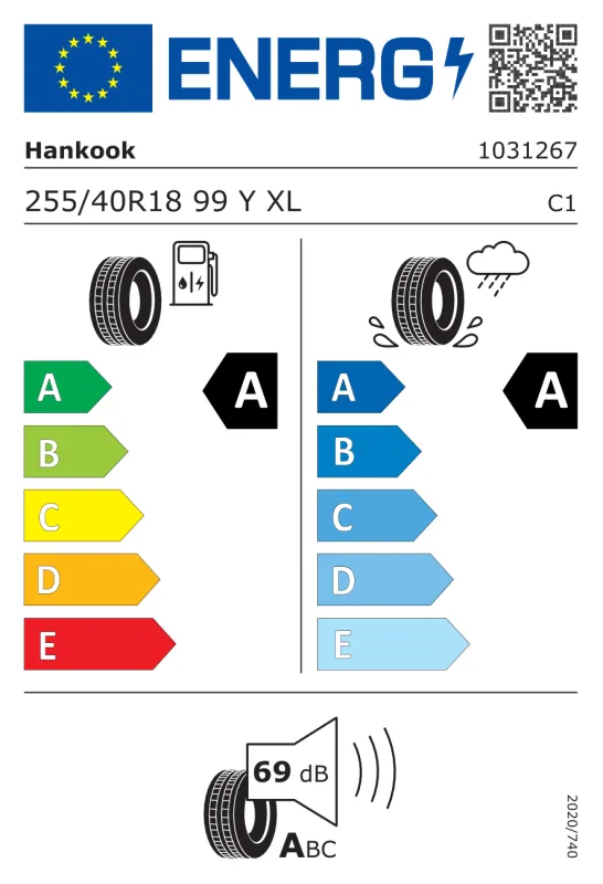 EU energiacímke - HANKOOK 255/40 R18 99Y XL FR K137 Ventus evo
