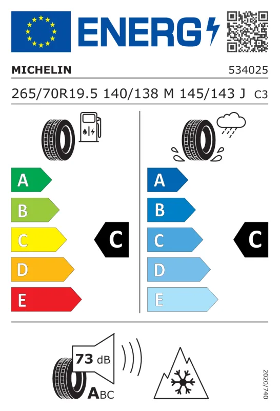 EU energiacímke - Michelin 265/70R 19.5 140M TL X MULTI D2 HA / M+S / 3PMSF