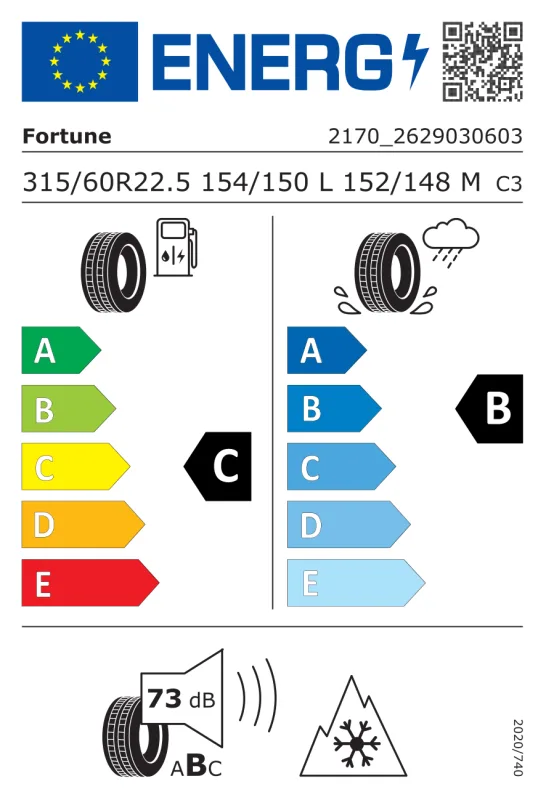 EU energiacímke - Fortune 315/60R22.5 FAR-603 154/150L 3pmsf 154/150L