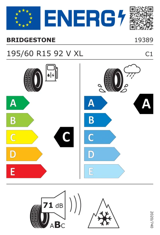 EU energiacímke - Bridgestone 195/60 R15 WEATHER CONTROL A005 EVO [92] V XL DOT2024 92V