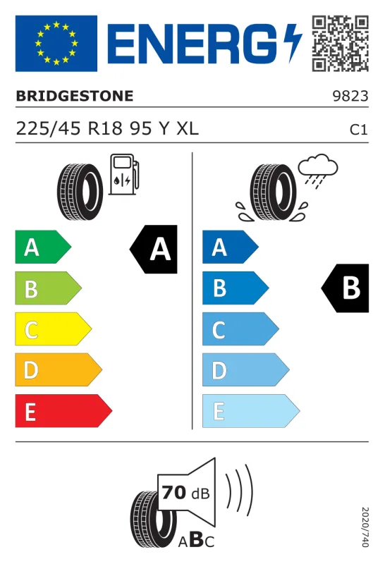 EU energiacímke - Bridgestone 225/45 R18 TURANZA T005 [95] Y XL * 95Y