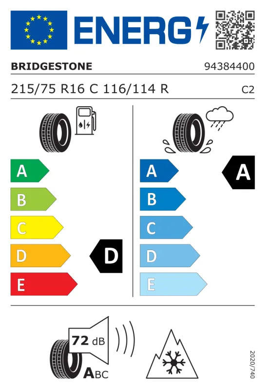 EU energiacímke - Bridgestone 215/75 R16C DURAVIS ALL SEASON [116] R DOT2024 116R