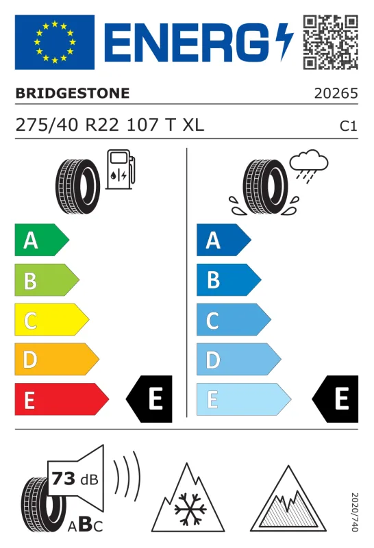 EU energiacímke - Bridgestone 275/40 R22 BLIZZAK DM-V3 [107] T XL DOT2024 107T