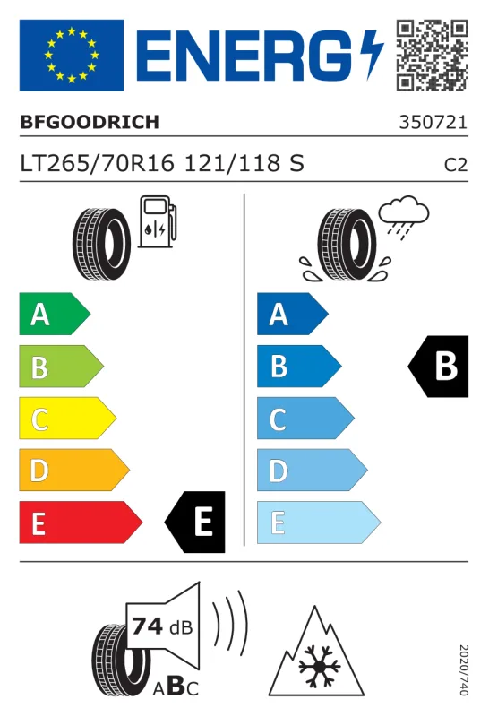 EU energiacímke - Bfgoodrich 265/70 R16 ALL-TERRAIN T/A KO2 121S TL RWL 121SS