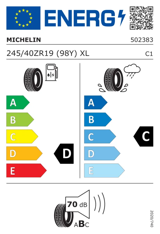 EU energiacímke - MICHELIN 245/40 ZR19 98Y XL PILOT SPORT CUP 2 CONNECT