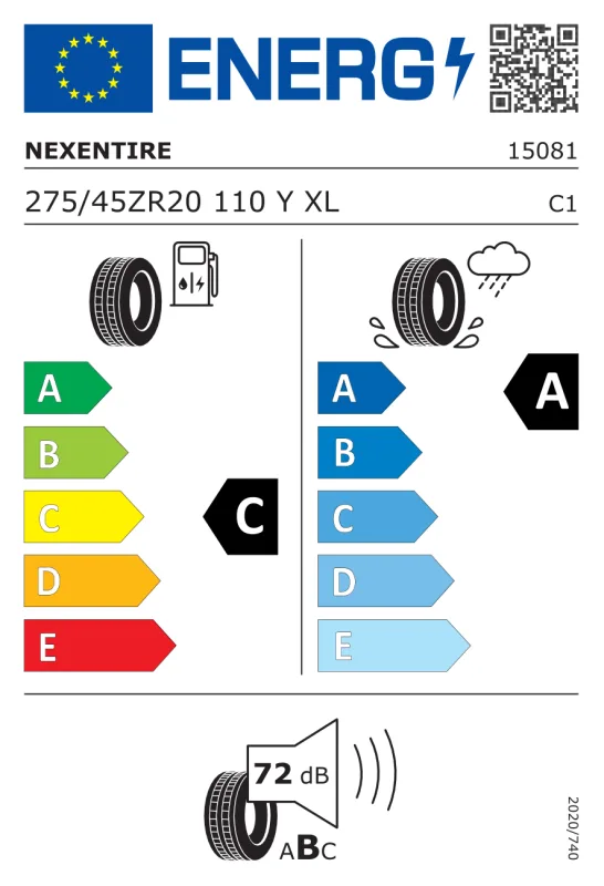 EU energiacímke - Nexen 275/45R20 Y N-Fera RU1 XL 110Y