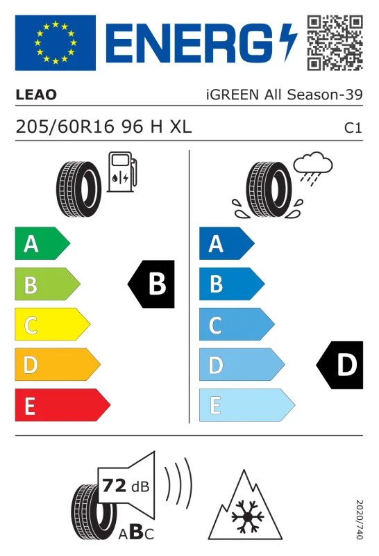 EU energiacímke - LEAO 205/60 R16 96H XL iGREEN ALL SEASON M+S 3PMSF