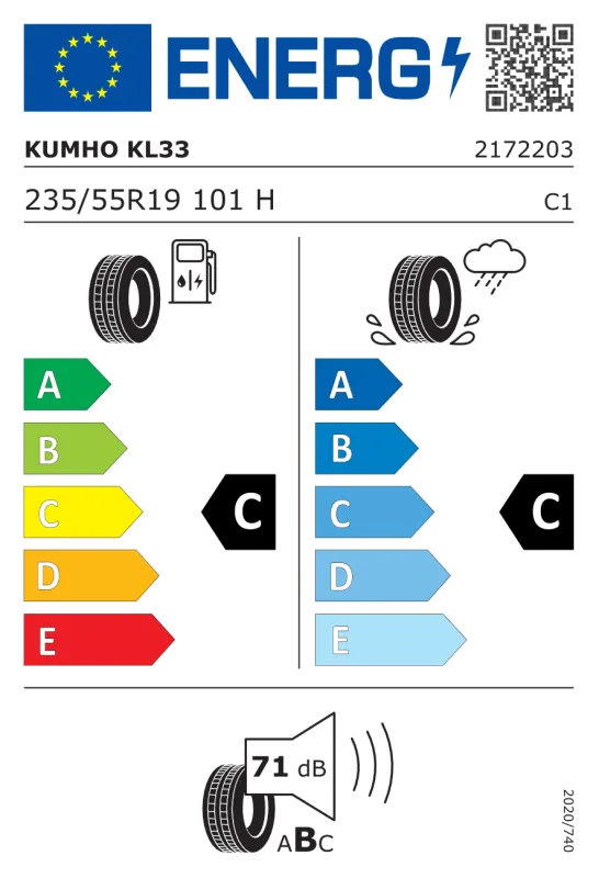 EU energiacímke - Kumho 235/55 R19 CRUGEN KL33 [101] H FR DOT2024 101H