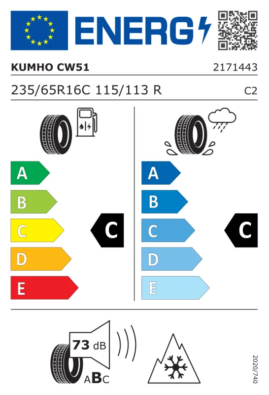 EU energiacímke - Kumho 235/65 R16C POTRAN CW51 [115] R 115R