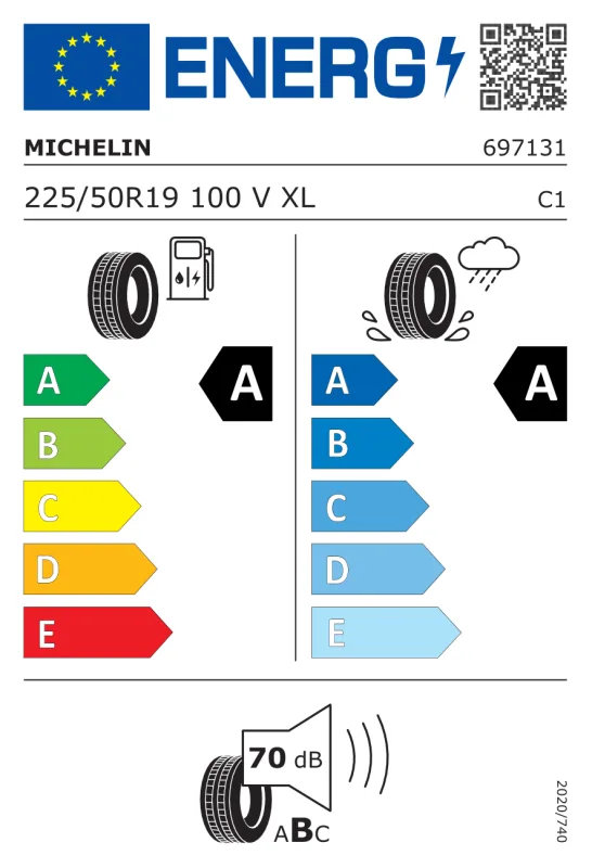 EU energiacímke - MICHELIN 225/50 R19 100V XL E PRIMACY