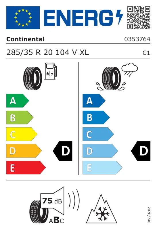 EU energiacímke - Continental 285/35 R20 CONTIWINTERCONTACT TS 830 P [104] V XL FR 104V