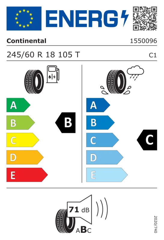 EU energiacímke - CONTINENTAL 245/60 R18 105T FR CROSSCONTACT LX SPORT M+S