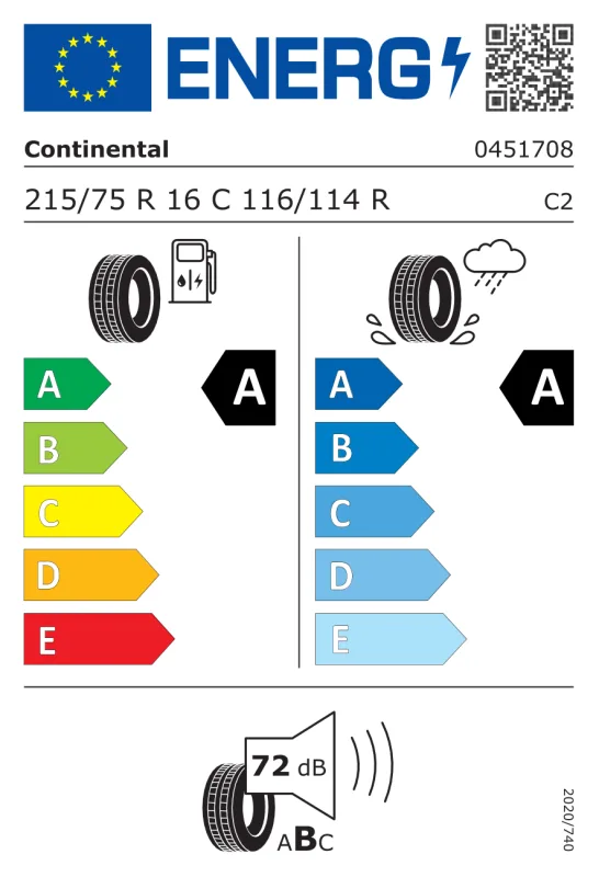 EU energiacímke - Continental 215/75 R16C CONTIVANCONTACT ECO [116/114] R DOT2024 116/114R