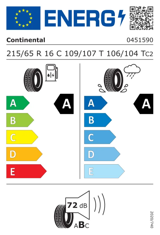 EU energiacímke - Continental 215/65R16C T VanContact Eco 109/107T
