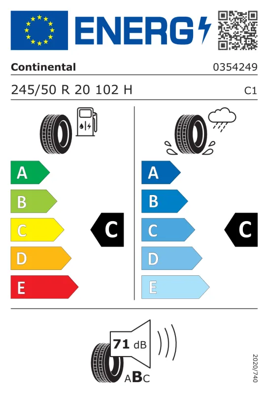 EU energiacímke - Continental 245/50R 20 102H TL CrCont.LX Sp. (BSW)