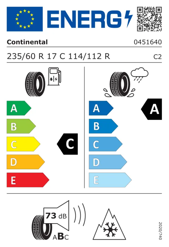 EU energiacímke - CONTINENTAL 235/60 R17 114/112R VANCONTACT 4SEASON M+S 3PMSF C