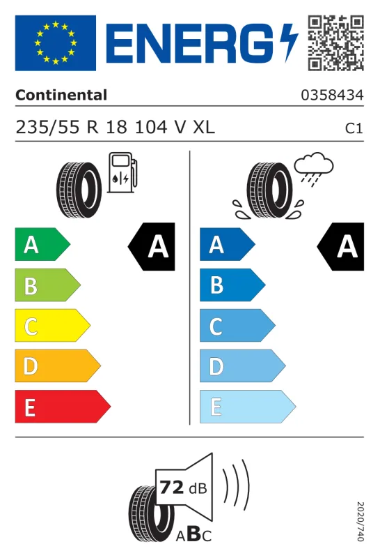 EU energiacímke - Continental 235/55 R18 ECOCONTACT 6 [104] V XL DOT2025 DEMO 104V