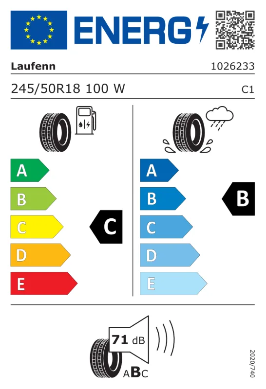 EU energiacímke - Laufenn 245/50 R18 S FIT EQ LK01B [100] W 100W