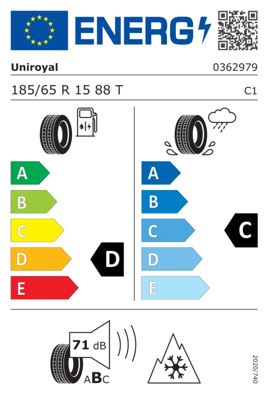 EU energiacímke - Uniroyal 185/65 R15 ALLSEASONEXPERT 2 [88] T M+S 88T