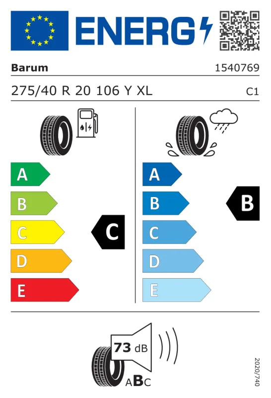 EU energiacímke - Barum 275/40 R20 BRAVURIS 5HM [106] Y XL FR 106Y