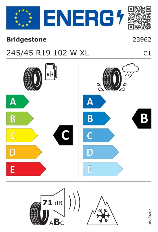 EU energiacímke - Bridgestone 245/45 R19 TURANZA ALL SEASON 6 [102] W XL FR 102W