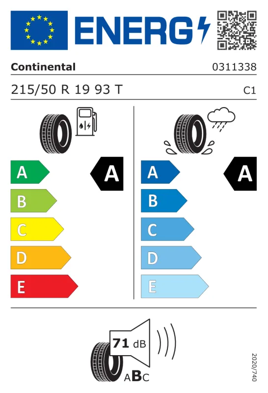 EU energiacímke - Continental 215/50 R19 EcoContact 6 93T TL CONTISEAL + EV 93TT