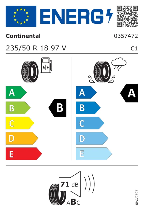 EU energiacímke - Continental 235/50 R18 PREMIUMCONTACT 6 [97] V FR DOT2024 97V