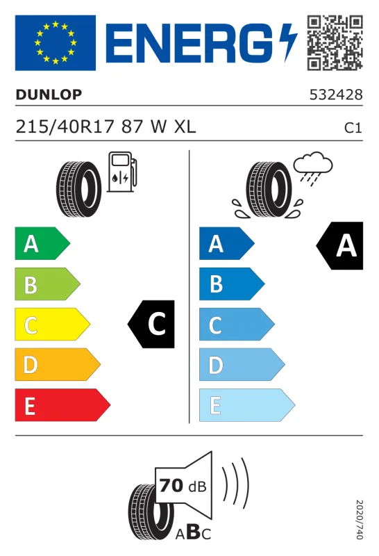 EU energiacímke - Dunlop 215/40 R17 SP SPORT MAXX RT [87] W XL FP AO 87W