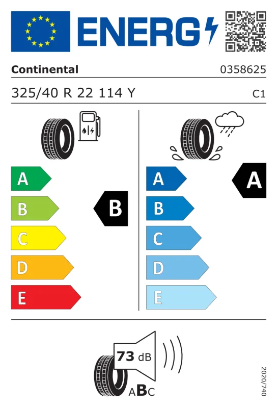 EU energiacímke - Continental 325/40 R22 PREMIUMCONTACT 6 [114] Y FR MO-S ContiSilen 114Y