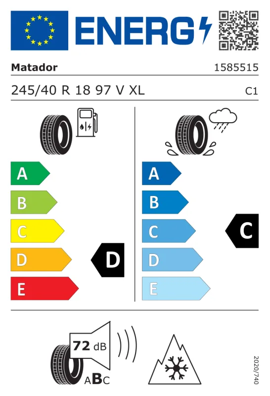 EU energiacímke - Matador 245/40 R18 MP93 NORDICCA [97] V XL FR 97V