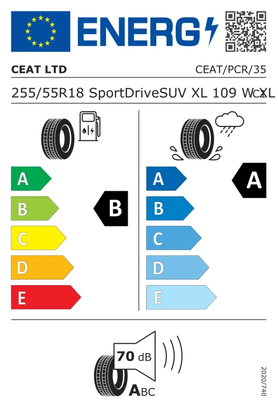 EU energiacímke - Ceat 255/55 R18 SPORTDRIVE SUV [109] W XL FR DOT2024 109W