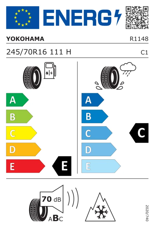 EU energiacímke - Yokohama 245/70R 16 111H TL Geol.A/T G015 XL EXTRA LOAD