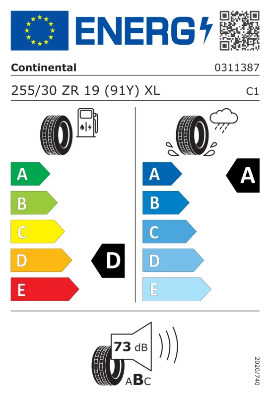 EU energiacímke - Continental 255/30R19 Y SportContact 7 XL FR 91Y