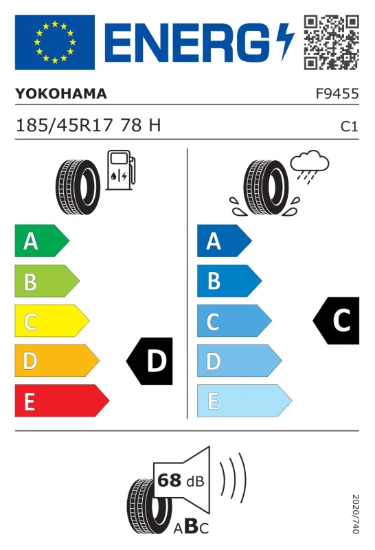 EU energiacímke - Yokohama 185/45R17 78H BLUEARTH-A AE-50 Smart forfour SPORT, Brabus for front,Twingo GT Front