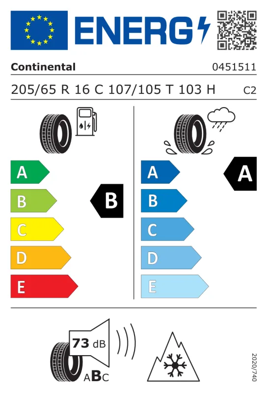 EU energiacímke - Continental 205/65 R16C VANCONTACT 4SEASON [107/105] T M+S 107/105T