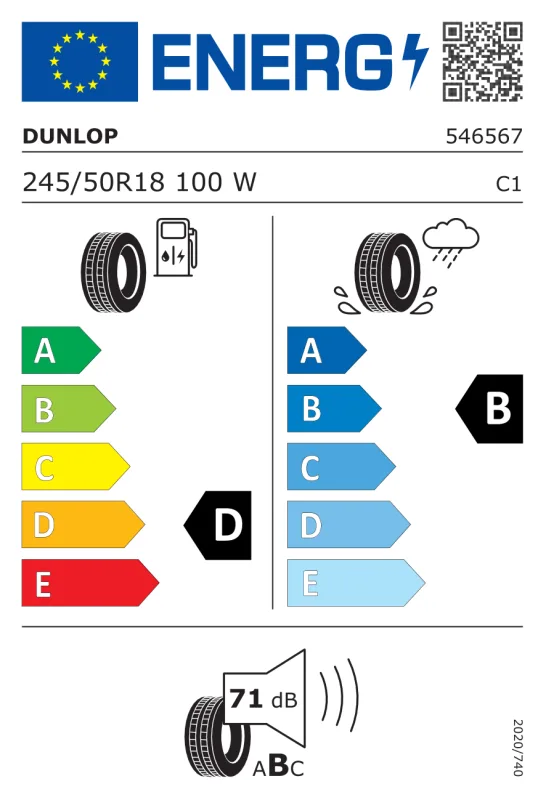EU energiacímke - Dunlop 245/50 R18 SP SPORT MAXX TT [100] W MFS 100W