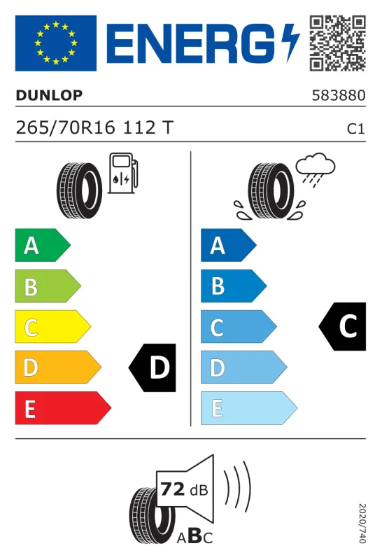 EU energiacímke - Dunlop 265/70R16 T Grandtrek AT5 112T